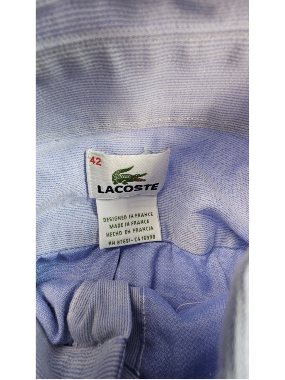 Vintage Lacoste Made in France Button Down Shirt Mens 42 L Blue Short Sleeve - Picture 3 of 7